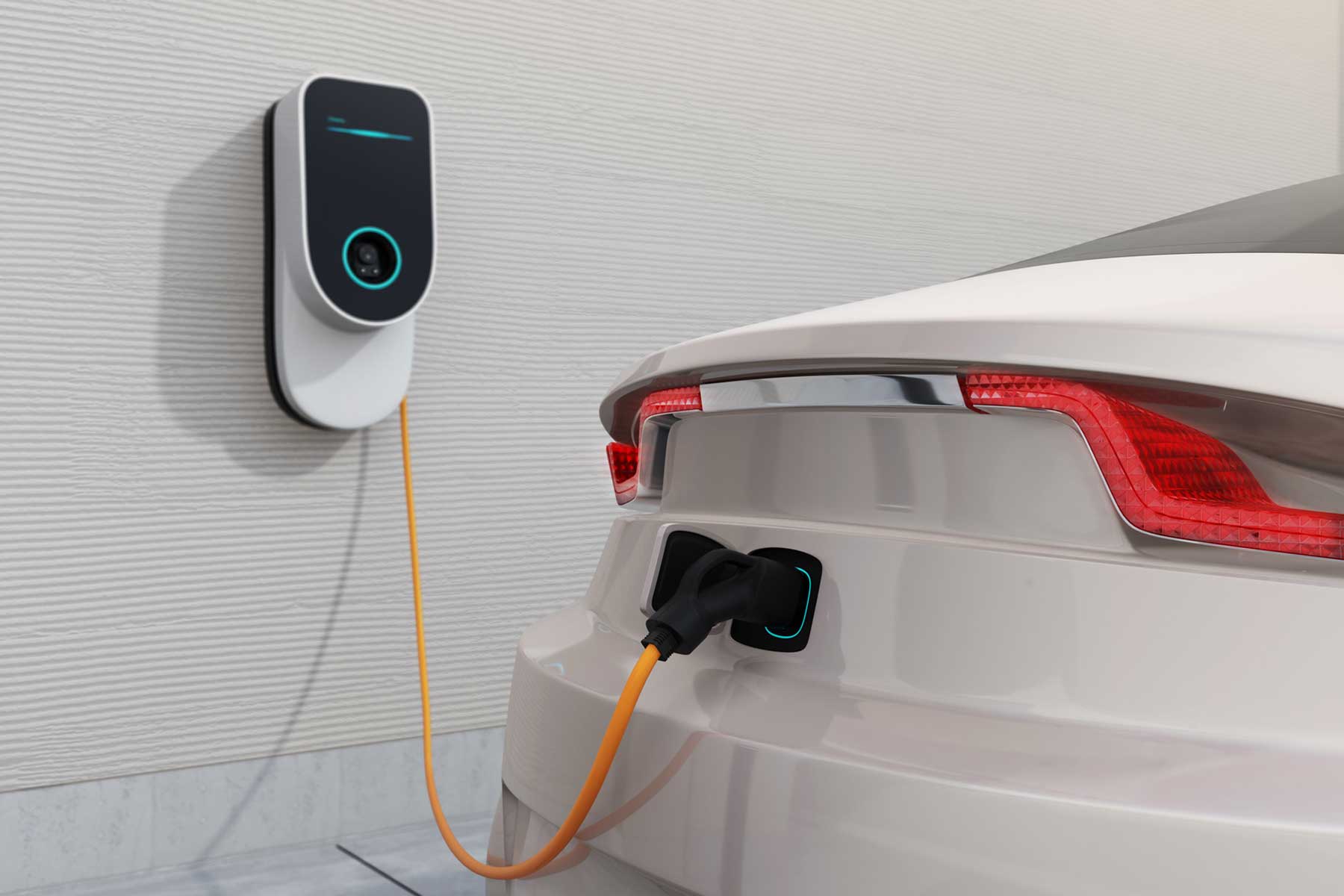 Electric vehicle charging station for home. 3D rendering image.